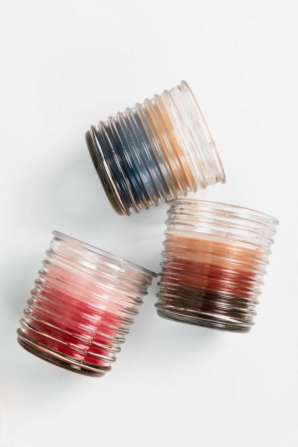 Triple Pour Tri-Colour Scented Candle in Ribbed Glass Jar Home Gift 6 Fragrances