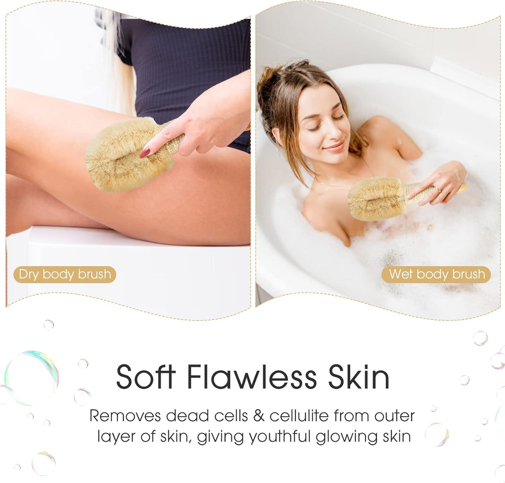 Sisal Dry Body Brush,Dry Skin Brushing Body Brushes, Natural Bristle Exfoliating Brushes, Body Scrubber for Bath Shower to Improve Blood Circulation Reduce Cellulite