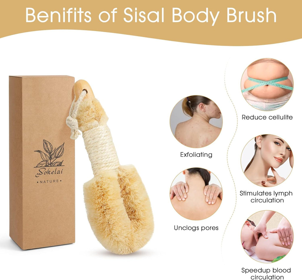 Sisal Dry Body Brush,Dry Skin Brushing Body Brushes, Natural Bristle Exfoliating Brushes, Body Scrubber for Bath Shower to Improve Blood Circulation Reduce Cellulite